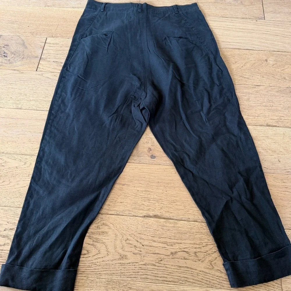 ISSI Athens Black 100% Linen‎ Pleated Tapered Trousers Size 3 SS180311 (1401)